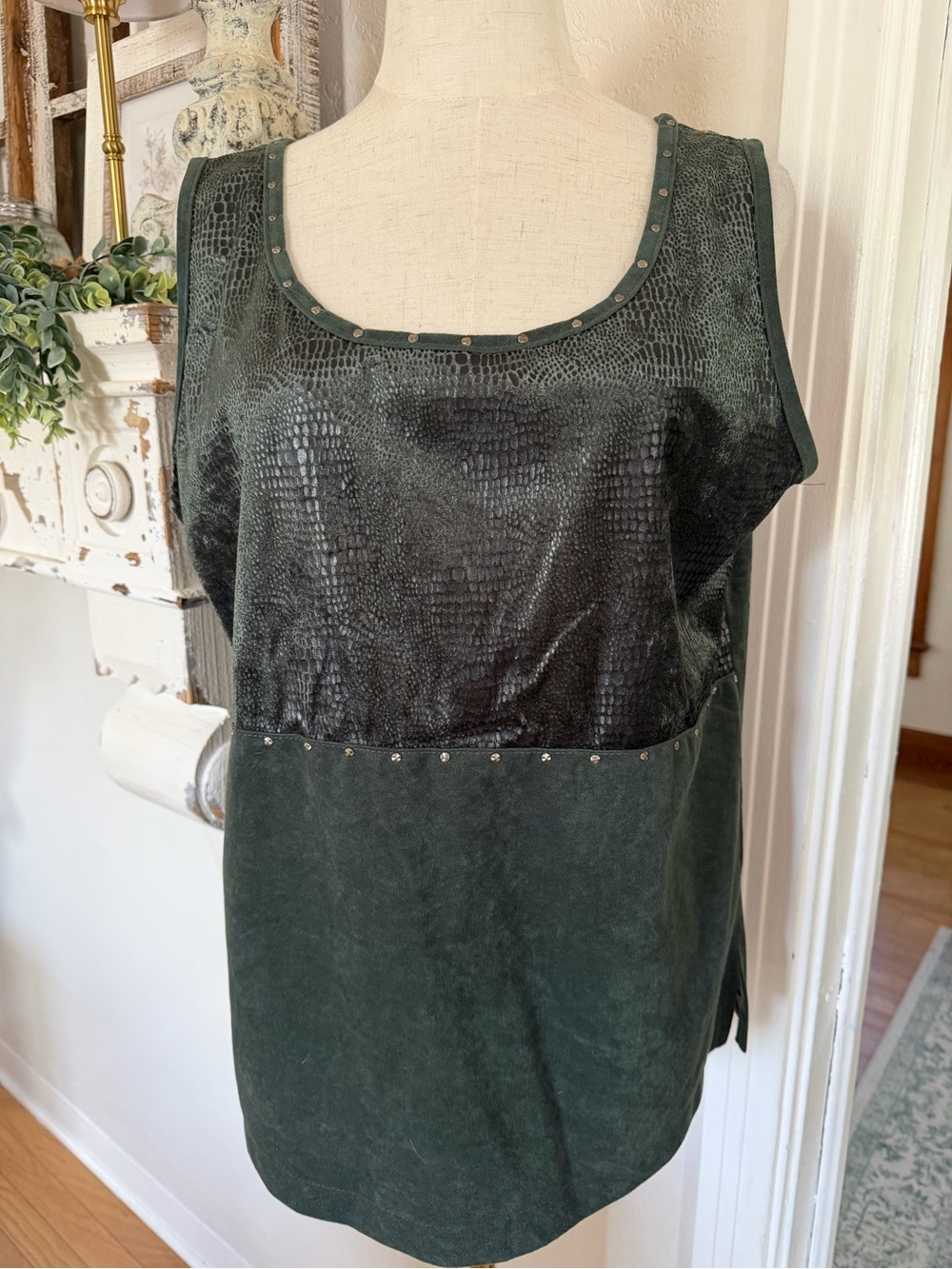 Vintage Faux Snakeskin/Suede Tank Top w/detailed Riveting Noted